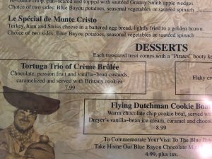 Disneyland Le Spécial de Monte Cristo on Classic Blue Bayou Menu